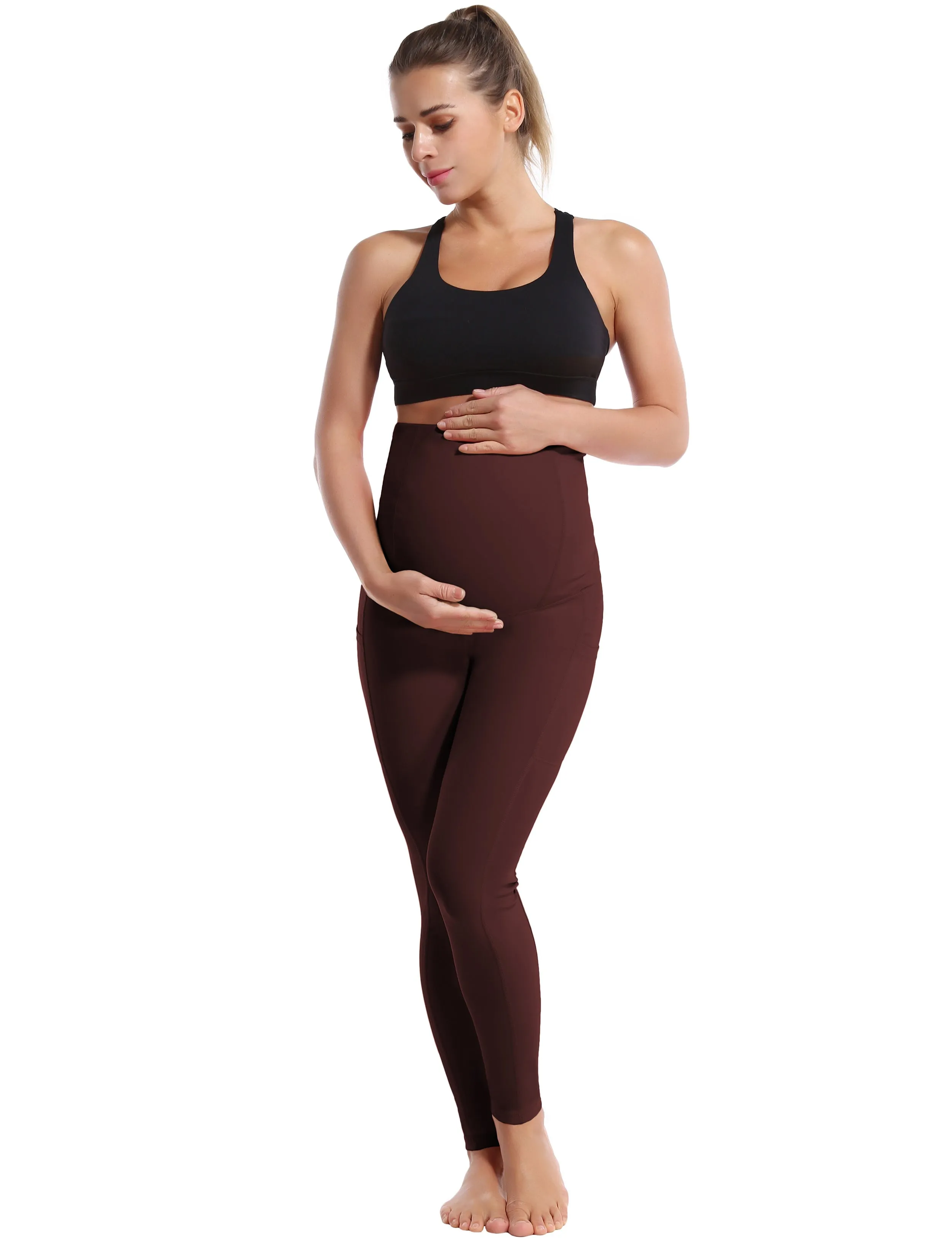 26" Side Pockets Maternity Yoga Pants mahoganymaroon_yoga