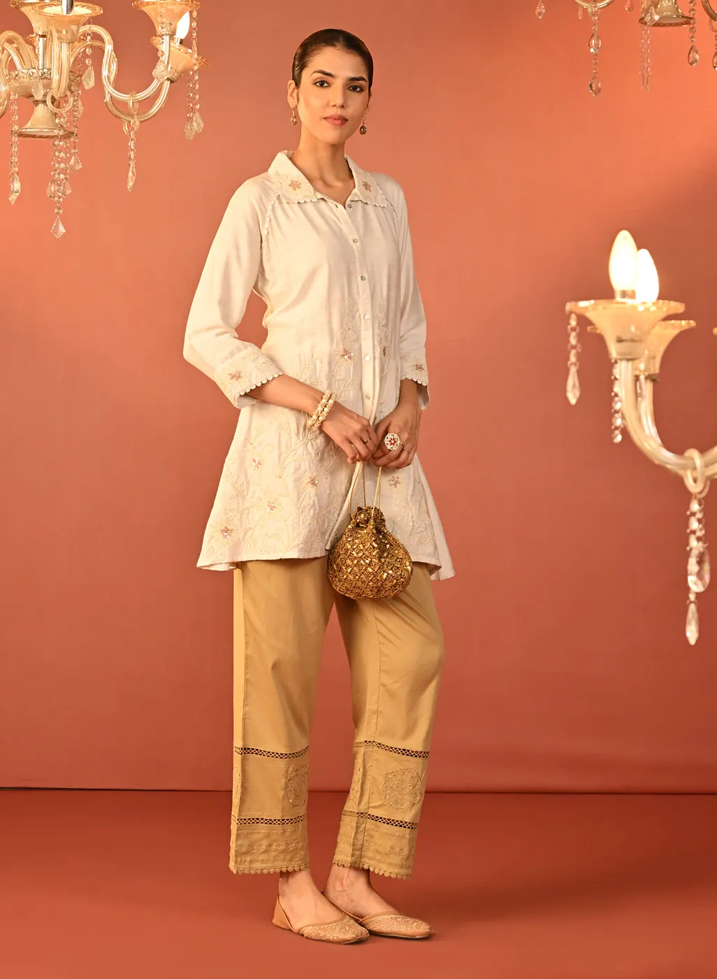 Alayssa Ivory Embroidered Kurti for Women