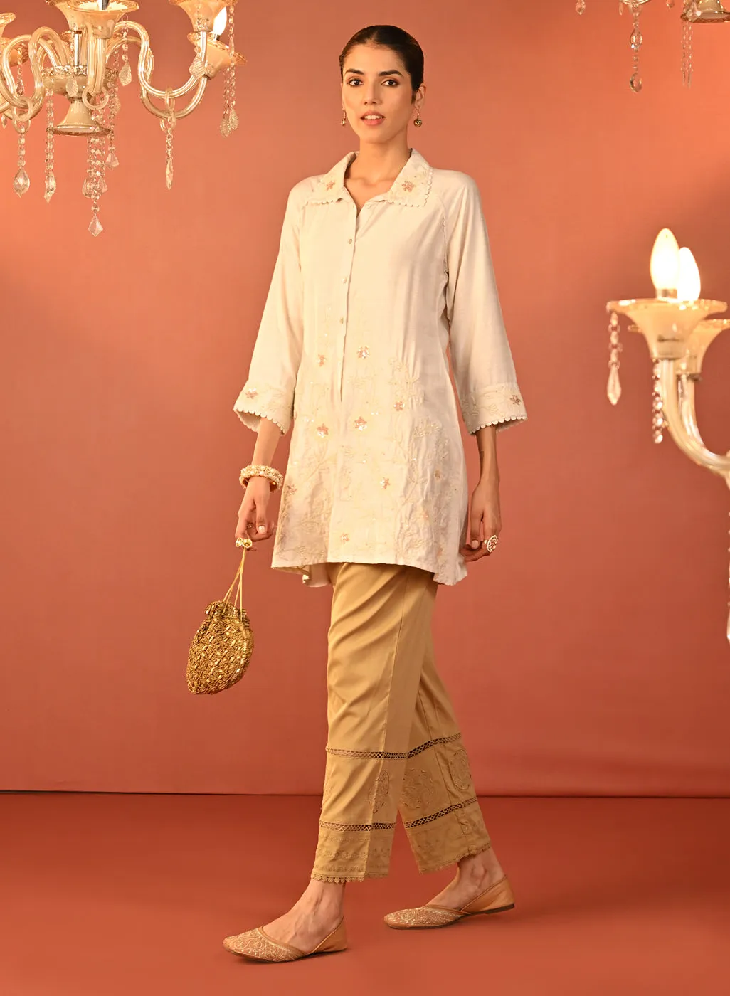 Alayssa Ivory Embroidered Kurti for Women