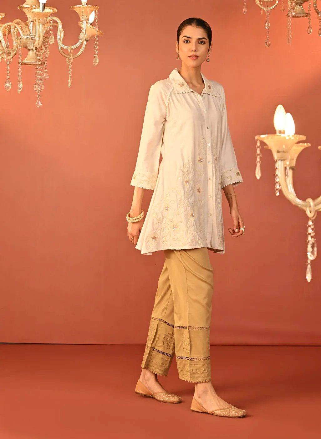 Alayssa Ivory Embroidered Kurti for Women