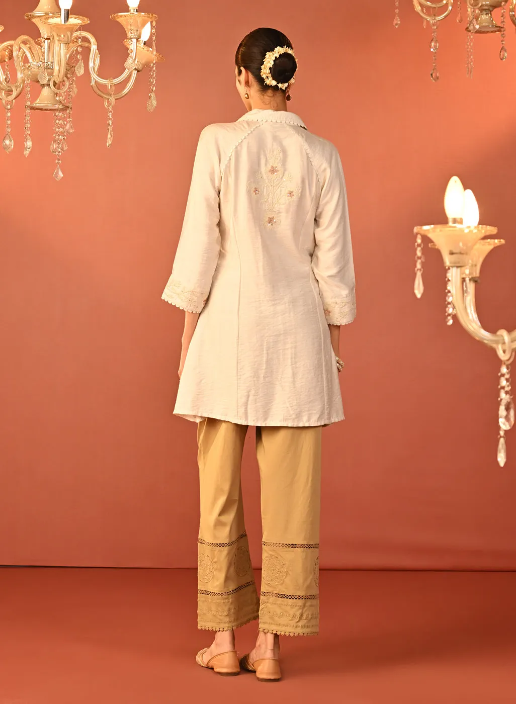 Alayssa Ivory Embroidered Kurti for Women