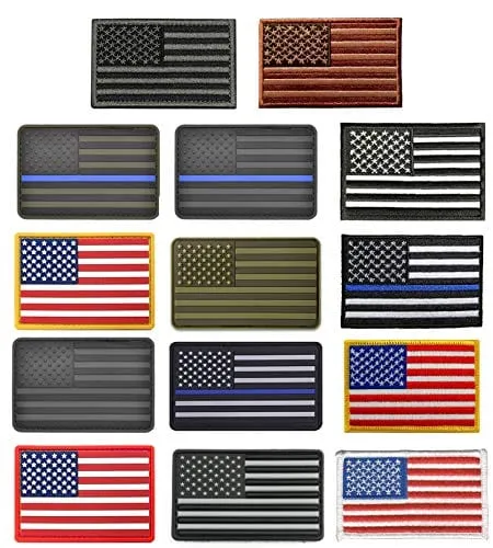 ASA TECHMED - 14 Pc Assorted USA Tactical American Flag Patch Thin Blue Line United States Military Morale Patches Set for Molle, Hats, Backpacks,Tactical Vest, Uniforms   More