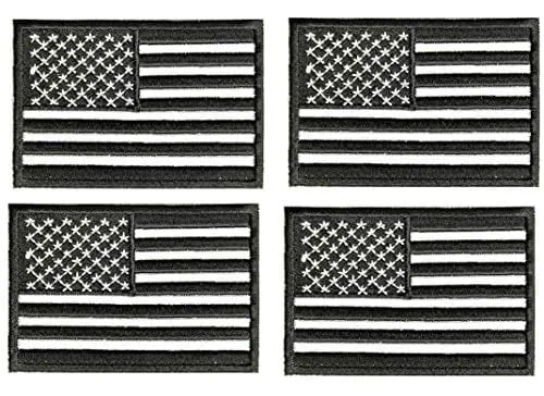 ASA Techmed 4 Pack Black and White US USA Flag Embroidered Patch Military Iron On Sew On Tactical Morale Patch for Hats Backpacks Caps Jackets   More