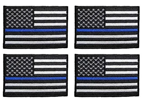 ASA Techmed 4 Pack US USA Flag Embroidered Patch Thin Blue Line Police Emblem Military Iron On Sew On Tactical Morale Patch for Hats Backpacks Caps Jackets   More