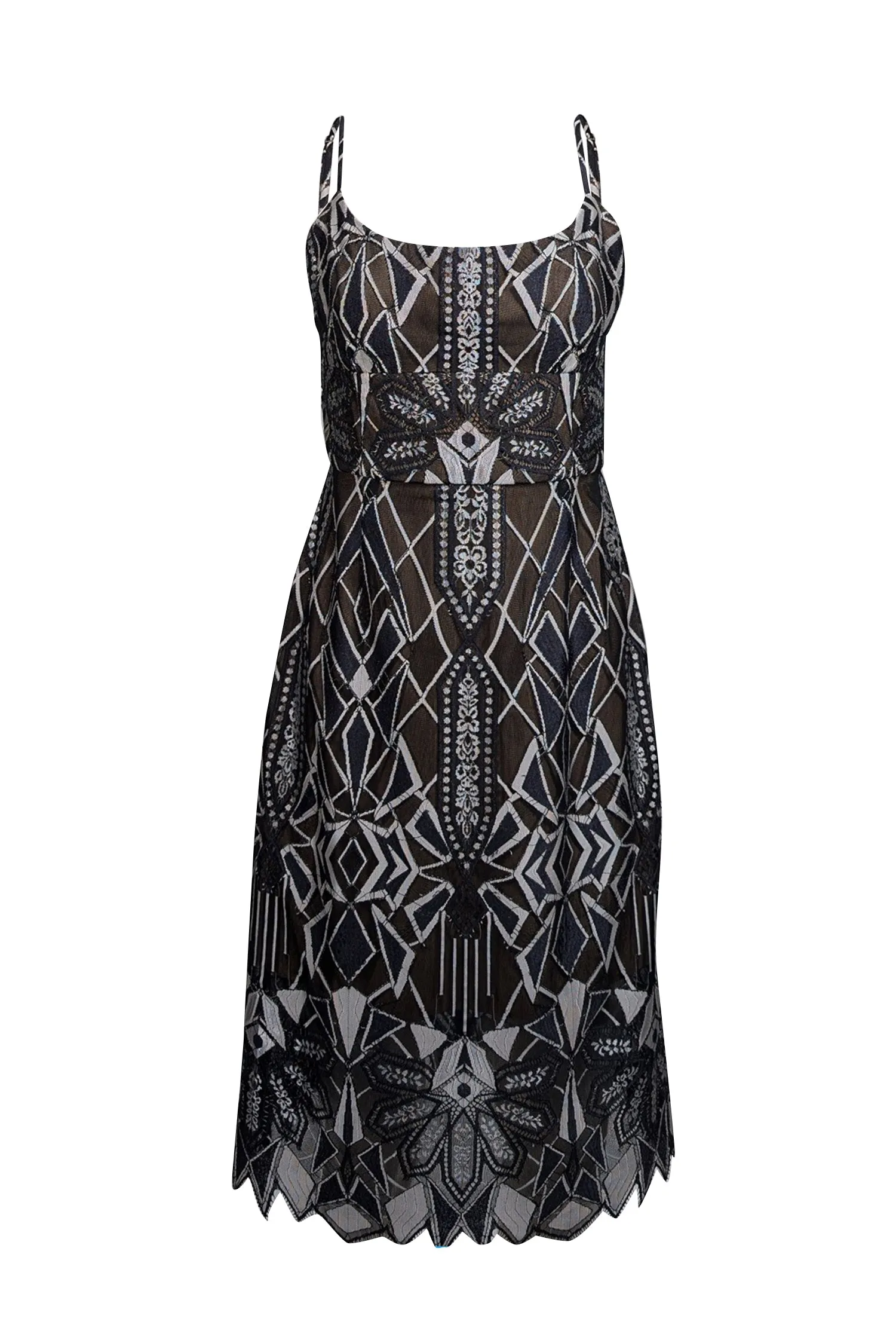 BCBG Max Azria - Black & Beige Lace Sleeveless Dress Sz 10