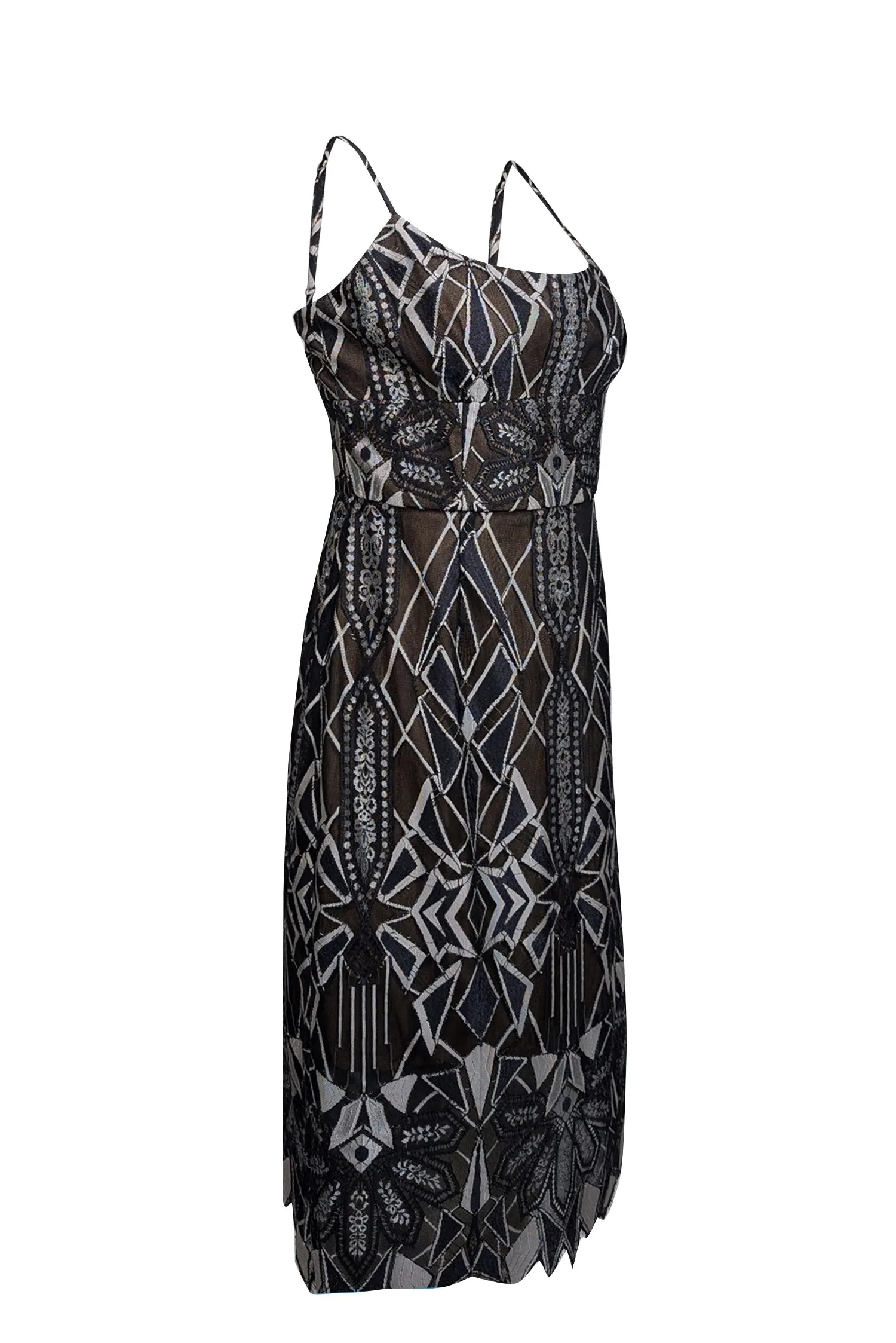 BCBG Max Azria - Black & Beige Lace Sleeveless Dress Sz 10