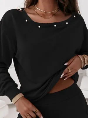 Black Jogger Set with Pearl Side Detail