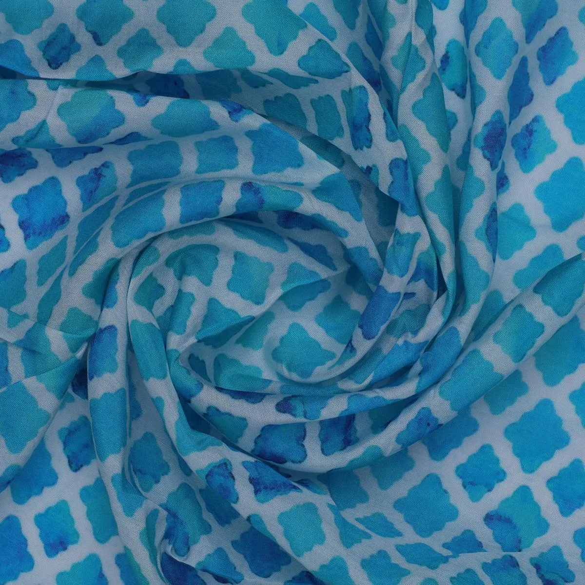Blue Lattice Lovely Seamless Digital Printed Fabric - Pure Muslin