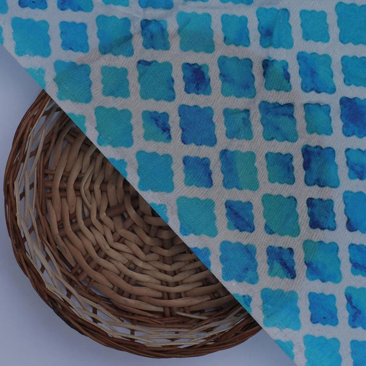 Blue Lattice Lovely Seamless Digital Printed Fabric - Pure Muslin