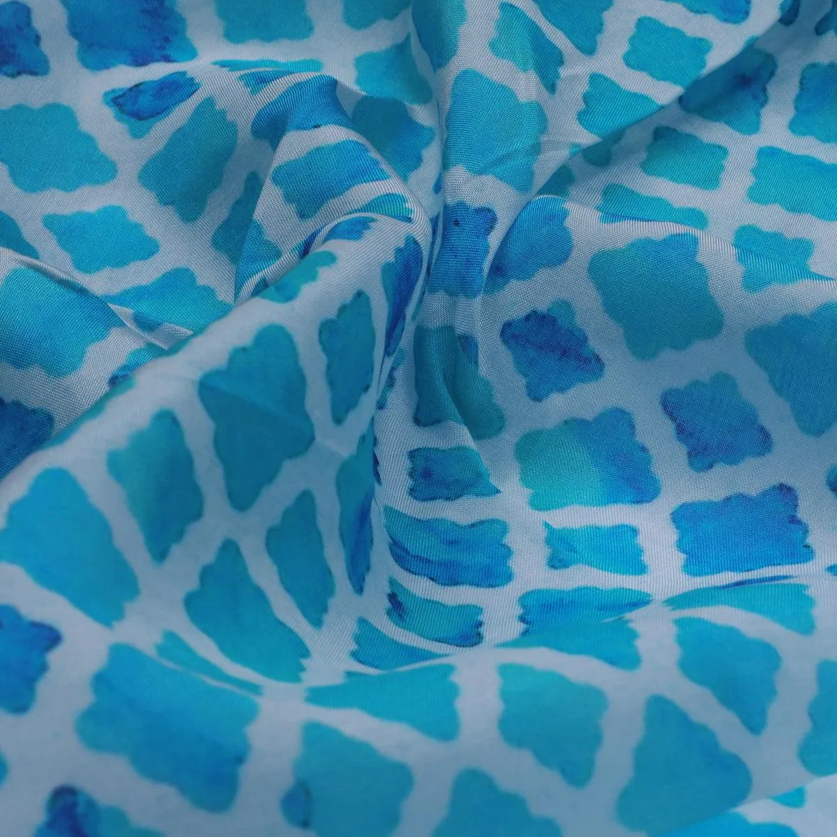 Blue Lattice Lovely Seamless Digital Printed Fabric - Pure Muslin