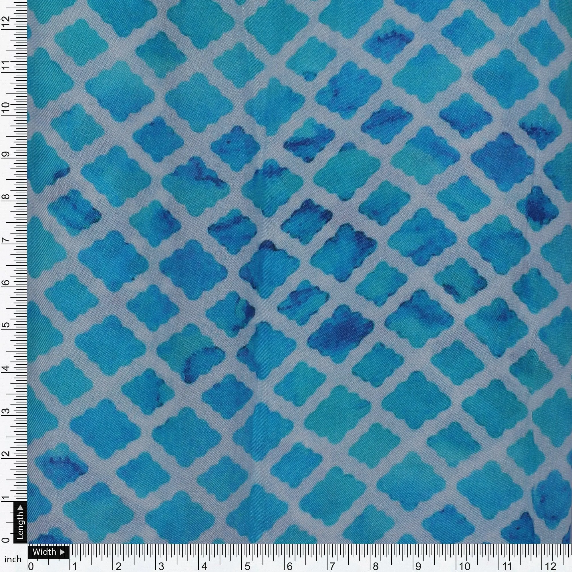 Blue Lattice Lovely Seamless Digital Printed Fabric - Pure Muslin