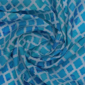 Blue Lattice Lovely Seamless Digital Printed Fabric - Pure Muslin