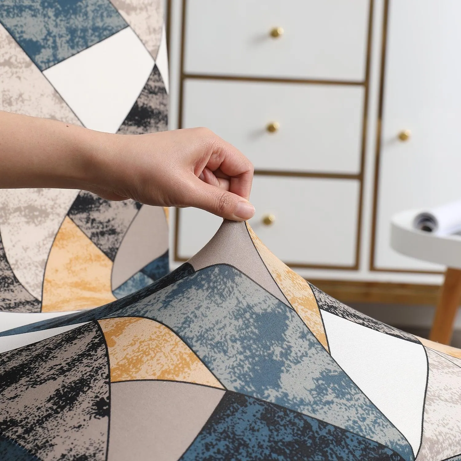Elastic Stretchable Dining Chair Cover, Multicolor Geometric Print