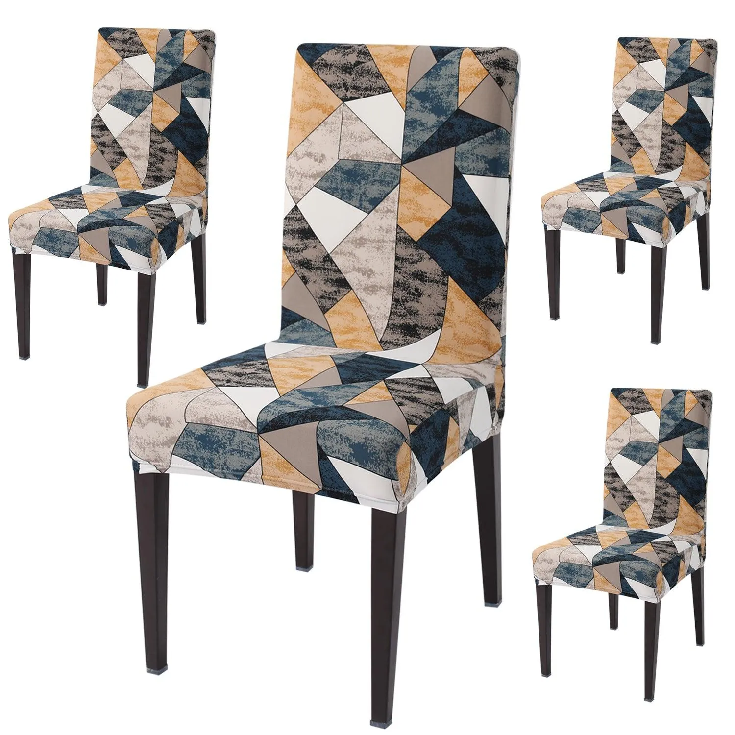 Elastic Stretchable Dining Chair Cover, Multicolor Geometric Print