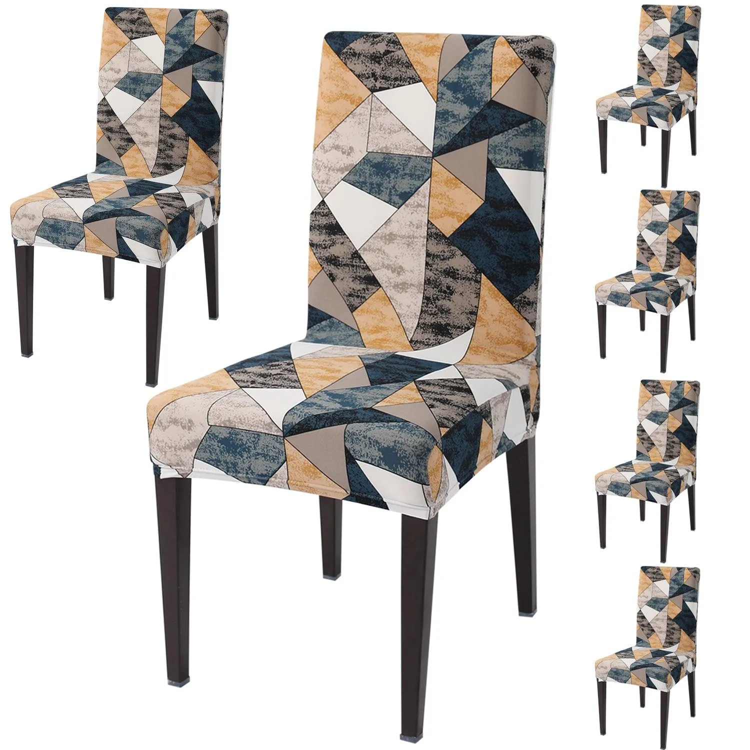 Elastic Stretchable Dining Chair Cover, Multicolor Geometric Print