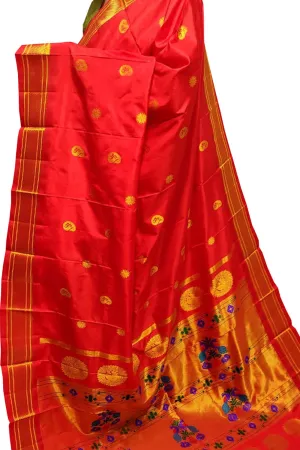 Exquisite Red Handloom Paithani Pure Silk Saree - Perfect for Any Occasion