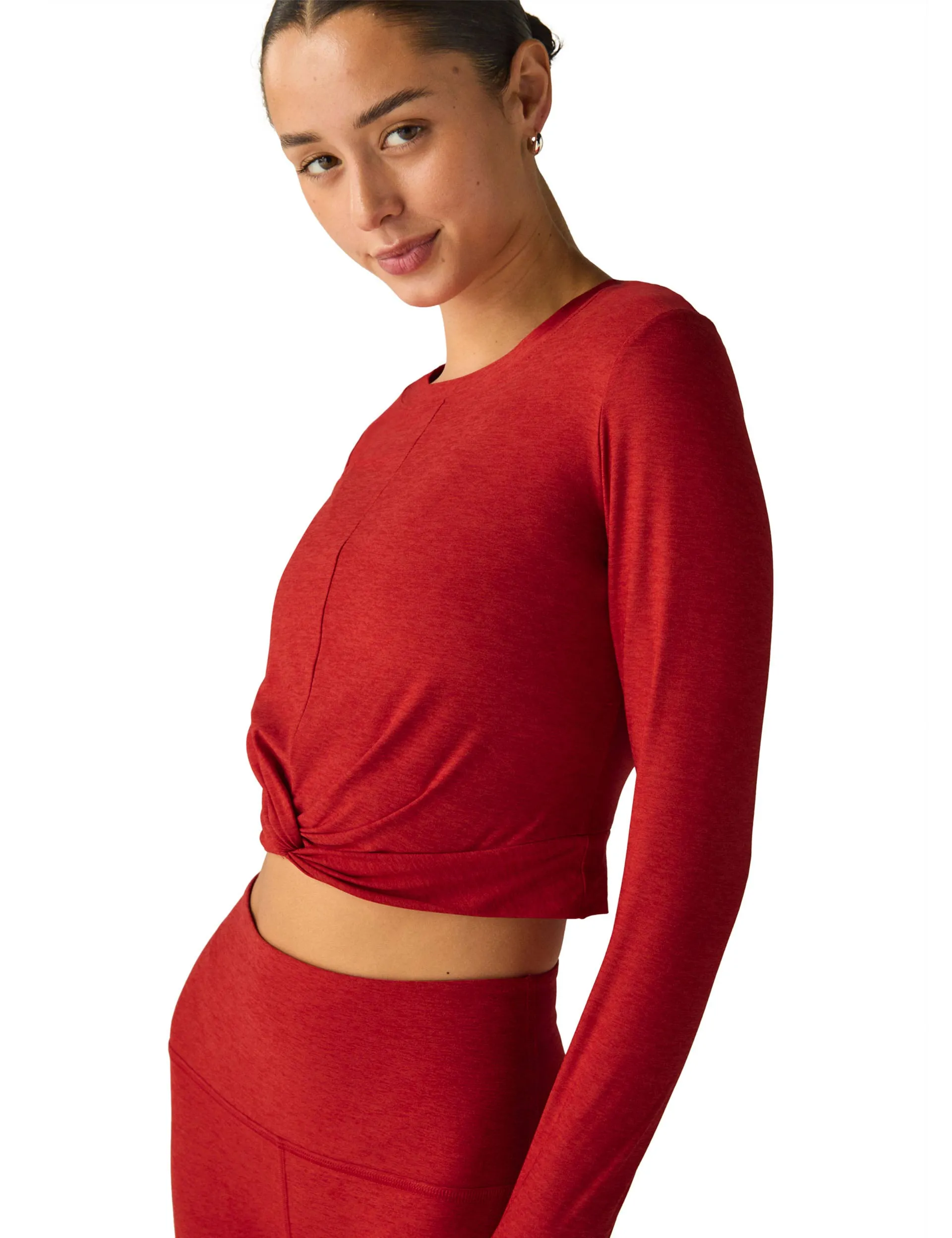 Featherweight Center Stage Cropped Pullover - Ruby Red Heather