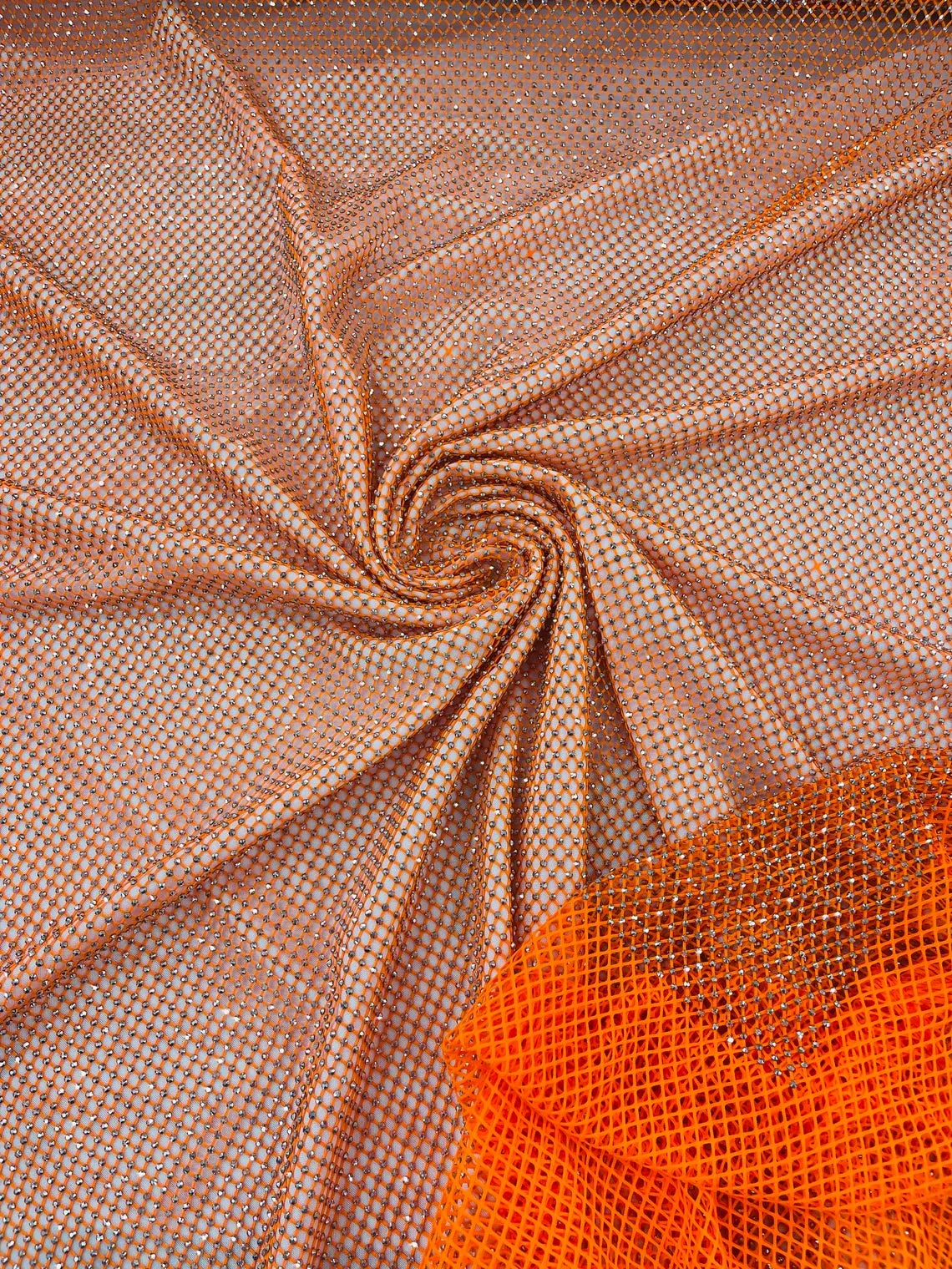 Fish Net Spandex Silver Rhinestone Fabric - Spandex Fish Net Rhinestones Fabric Sold by Yard
