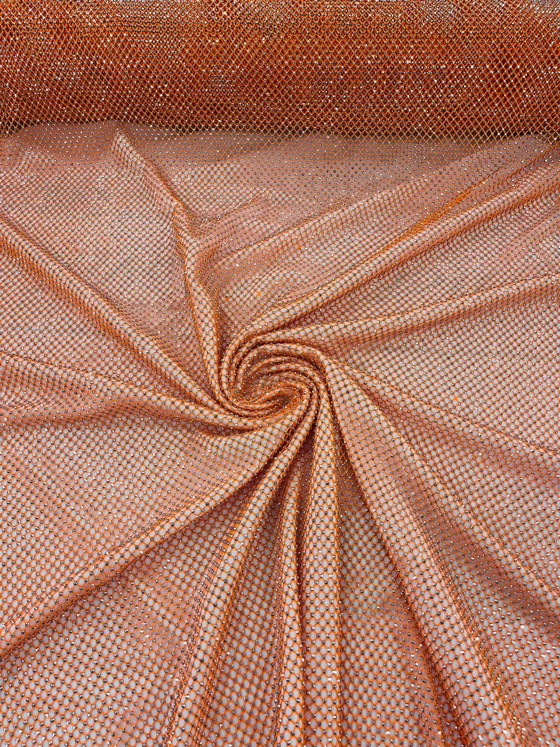 Fish Net Spandex Silver Rhinestone Fabric - Spandex Fish Net Rhinestones Fabric Sold by Yard