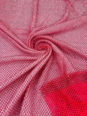 Fish Net Spandex Silver Rhinestone Fabric - Spandex Fish Net Rhinestones Fabric Sold by Yard