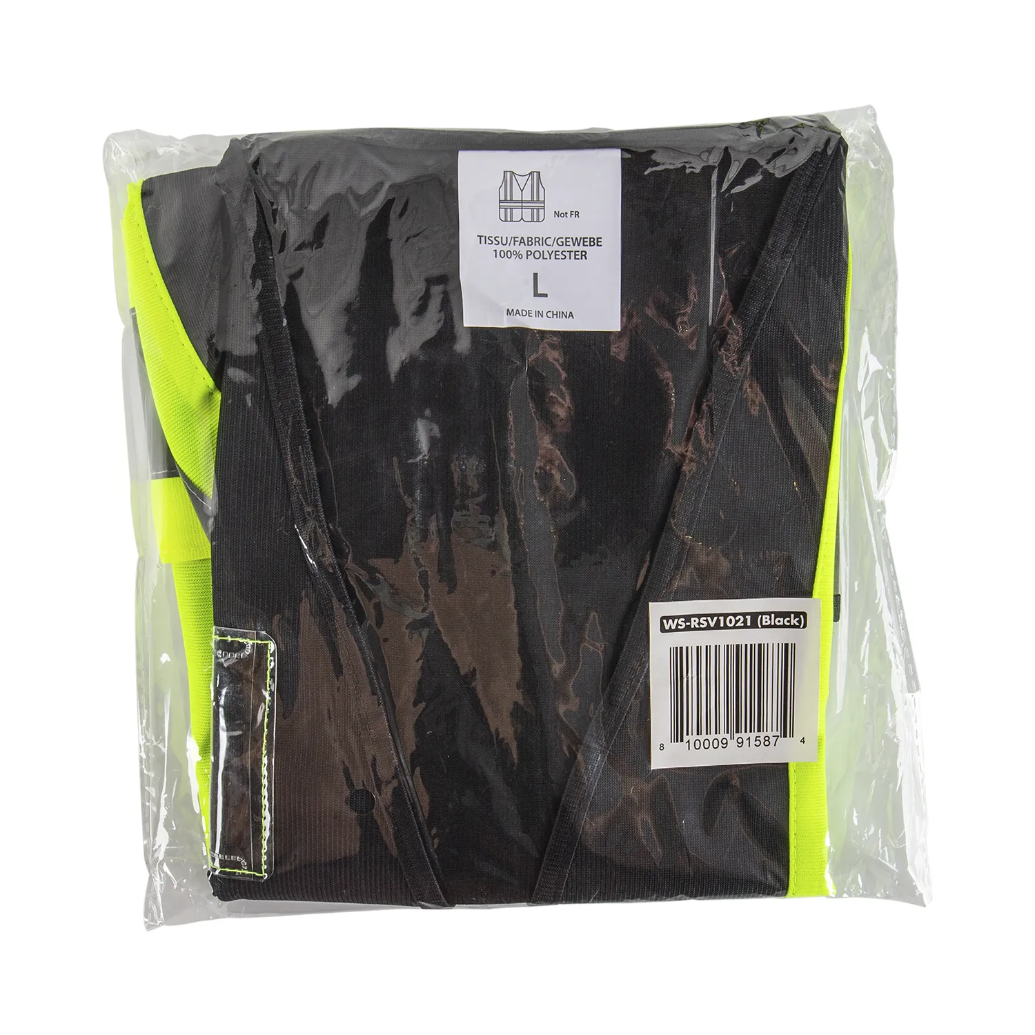 High Visibility Reflective Safety Vest with Zipper Fastening (Black), Large - 1 pc