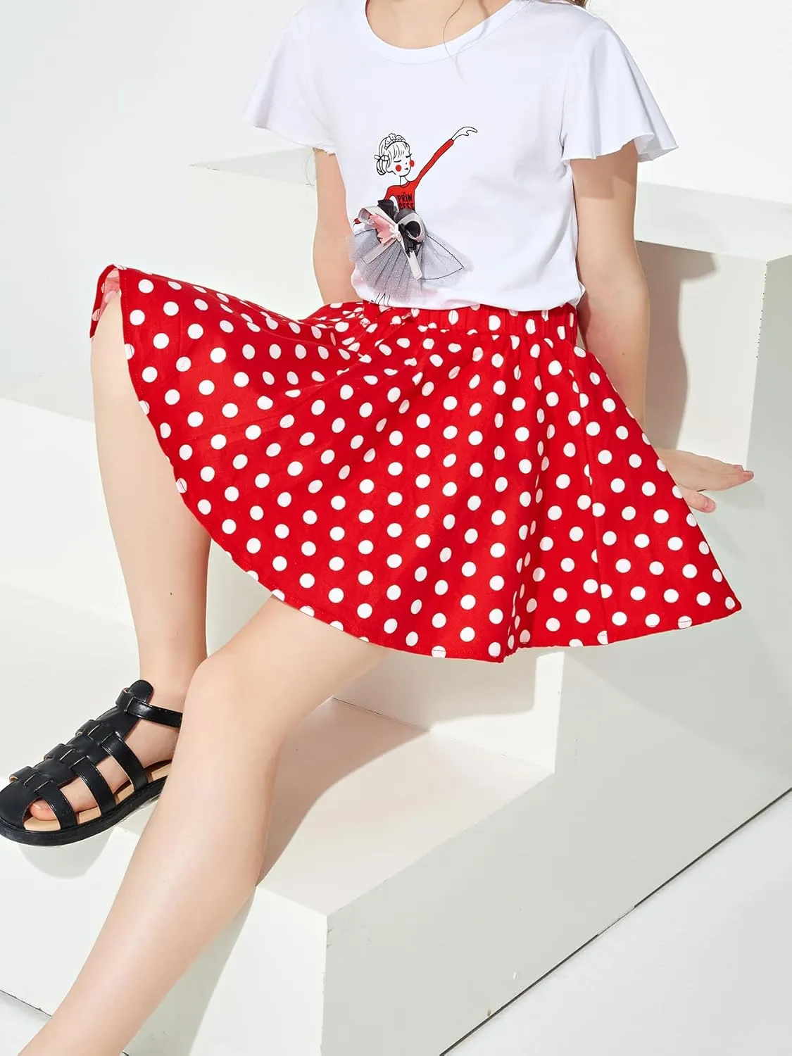 JE Sterguard Girls Polka Dot Mini Stretch Waist Full Round Skater Skirts for Party or Sport 4-16 Years
