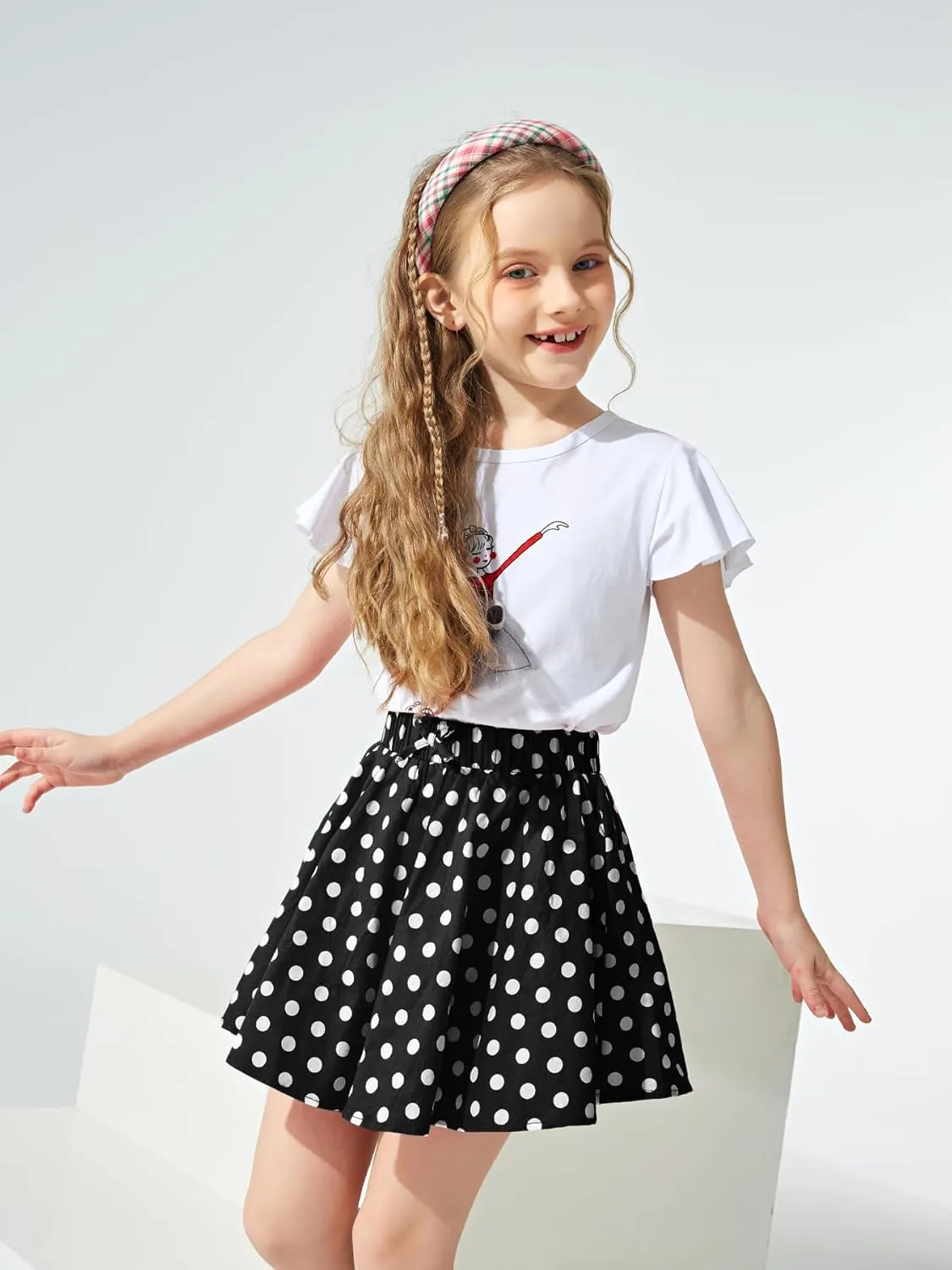 JE Sterguard Girls Polka Dot Mini Stretch Waist Full Round Skater Skirts for Party or Sport 4-16 Years