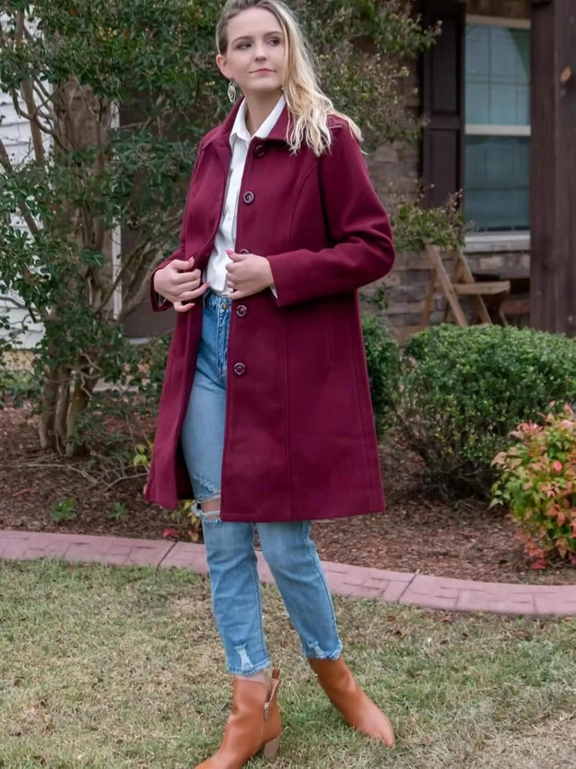 Jenkoon Women's Wool Trench Coat Winter Long Thick Overcoat Walker Coats