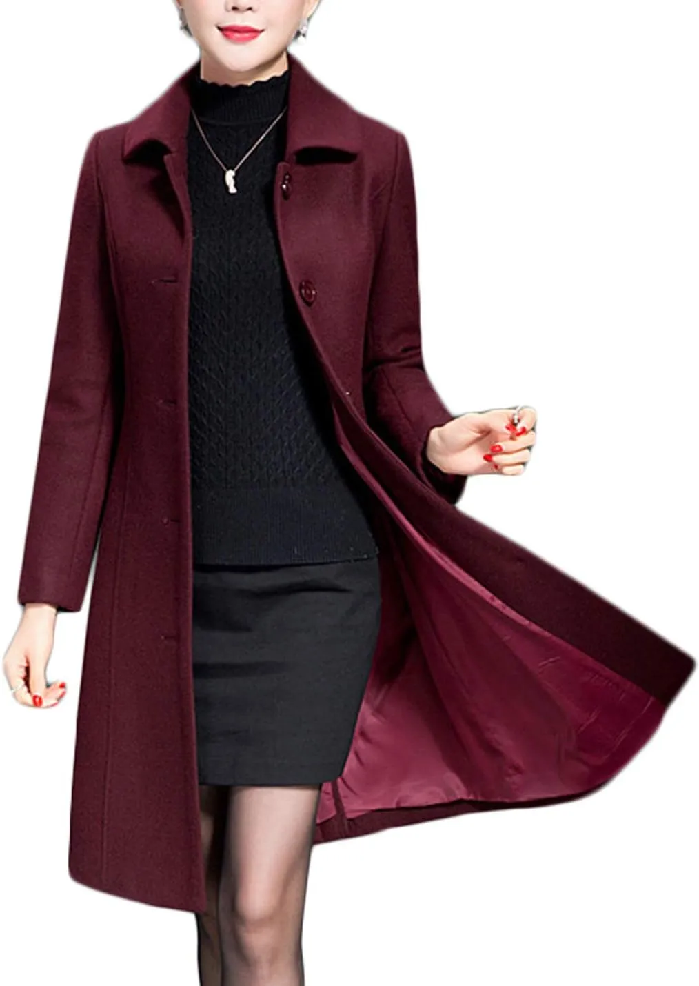 Jenkoon Women's Wool Trench Coat Winter Long Thick Overcoat Walker Coats