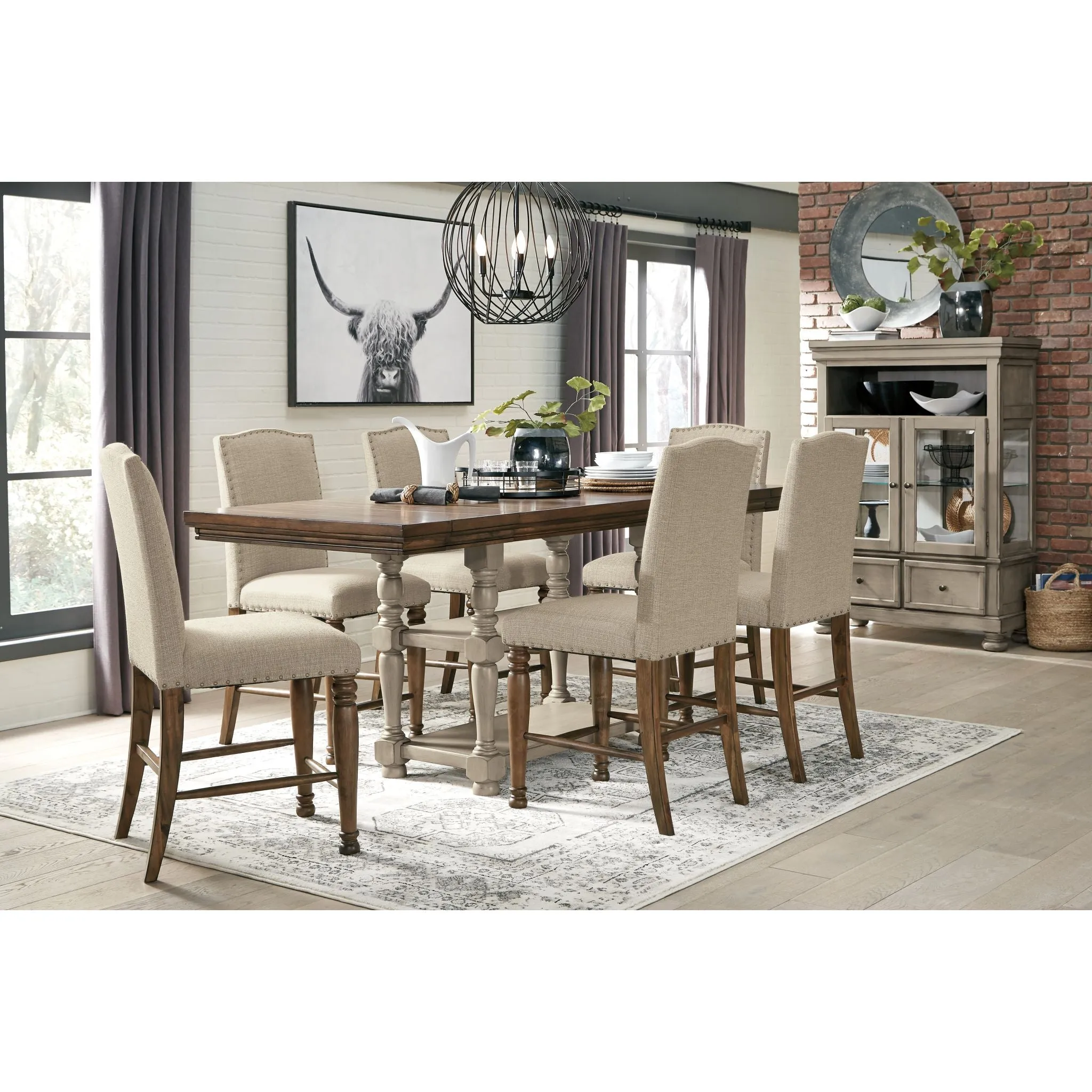 Lettner Counter Table - Gray/Brown - (D733-32)