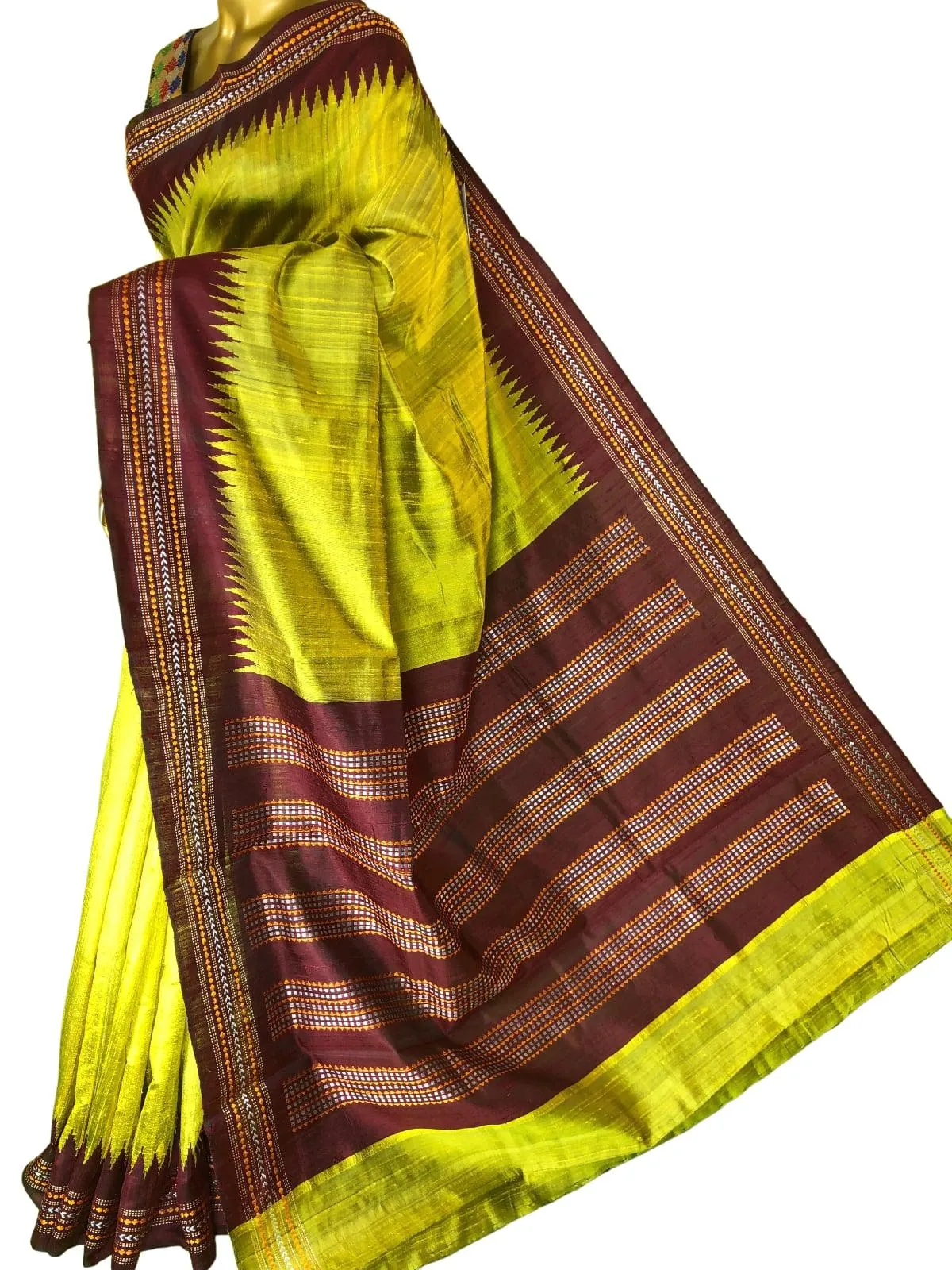 Lime Green Color Pure Raw Silk Saree with Vidharba Border