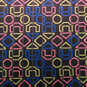 Multicolored Abstract on Black Printed Polyester Mikado Fabric