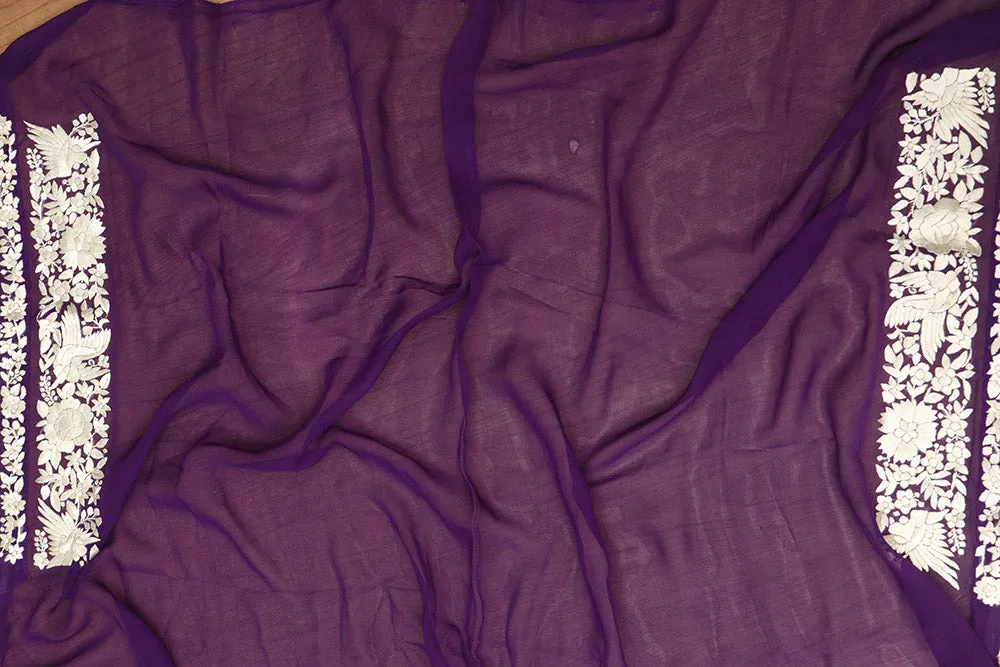 Purple Hand Embroidered Parsi Gara Georgette Saree