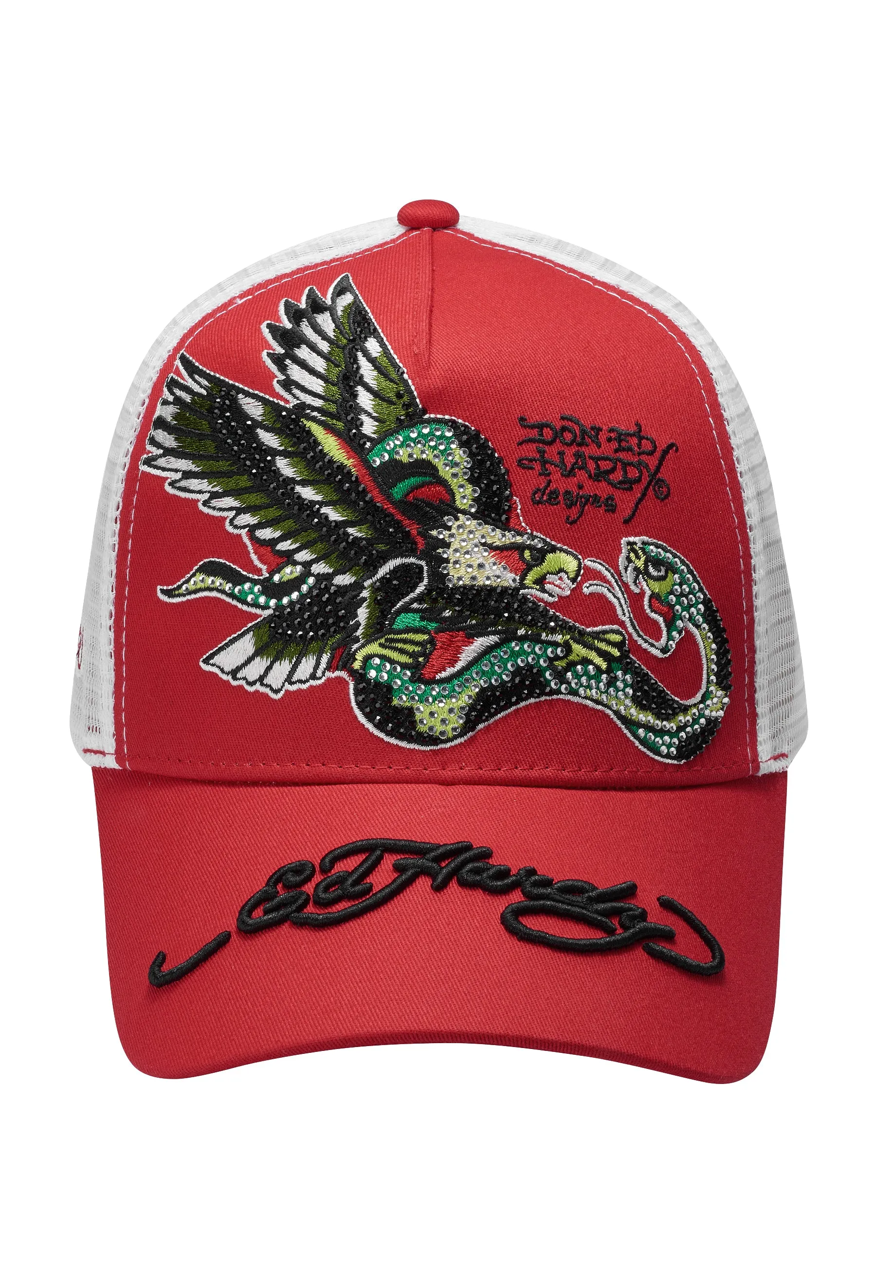 Unisex Eagle-Snake Twill Front Mesh Trucker Cap - Red