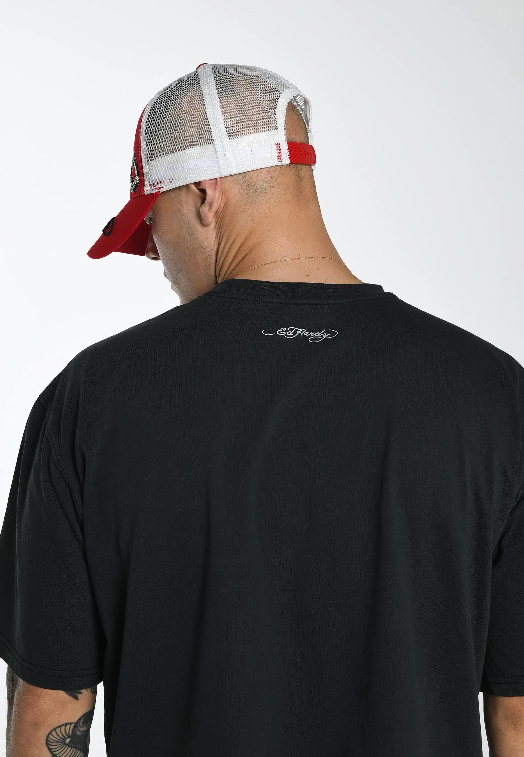 Unisex Eagle-Snake Twill Front Mesh Trucker Cap - Red
