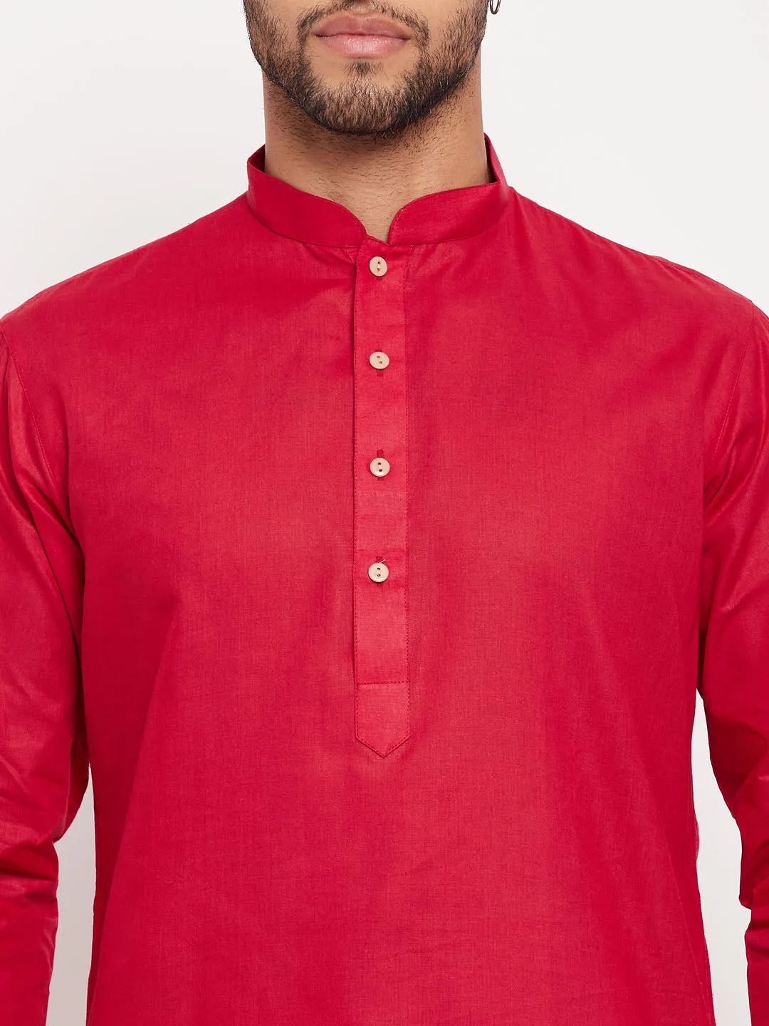 VM BY VASTRAMAY Men's Maroon Cotton Kurta