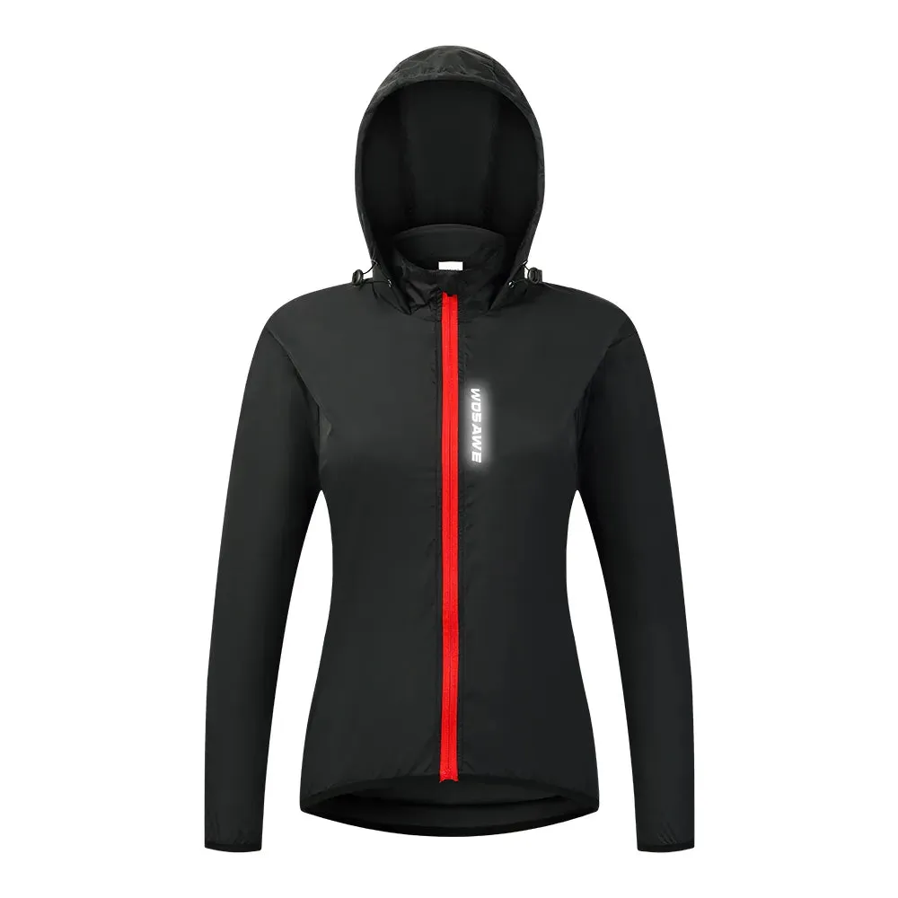 Women's Cycling Jacket Hooded Bike Wind Coat Water Repellent Bicycle Windbreaker Reflective Running Riding Hiking Vest